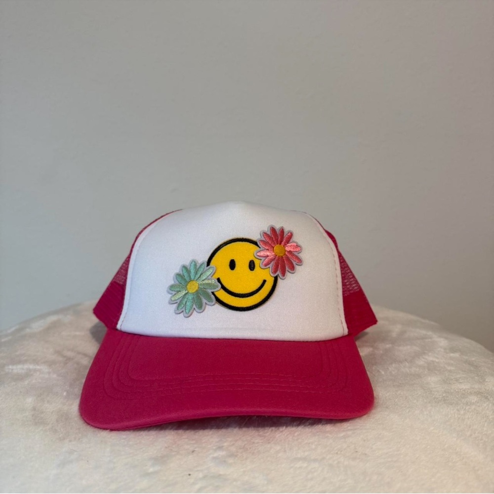 Custom made Smiley Face Pink Trucker Hat